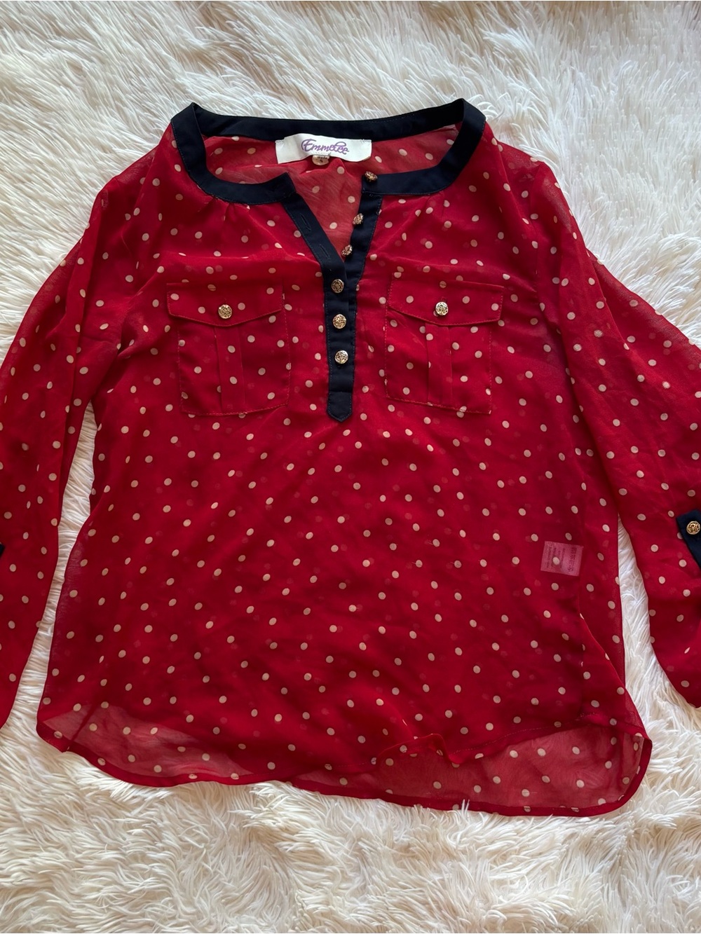 Emmelee for F.C. Red Polka Dot Blouse with Black Trim